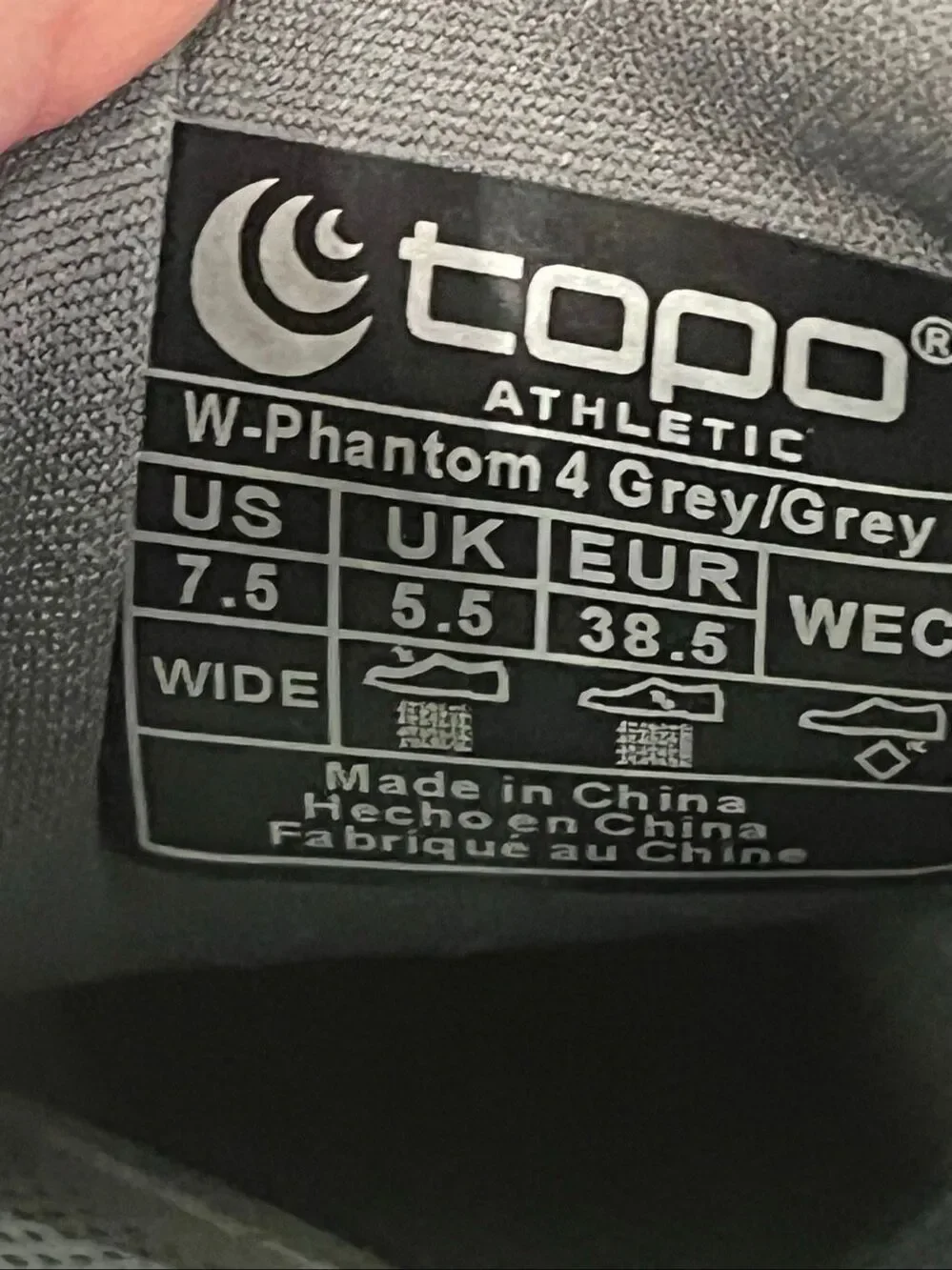 Topo Athletic Phantom 4 Women's 7.5 Wide Grey Running Shoes 5mm Drop W-Phantom 4
